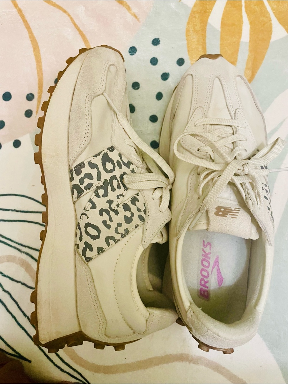 New Balance 327 Women's Cream Sneakers with Leopard Accent